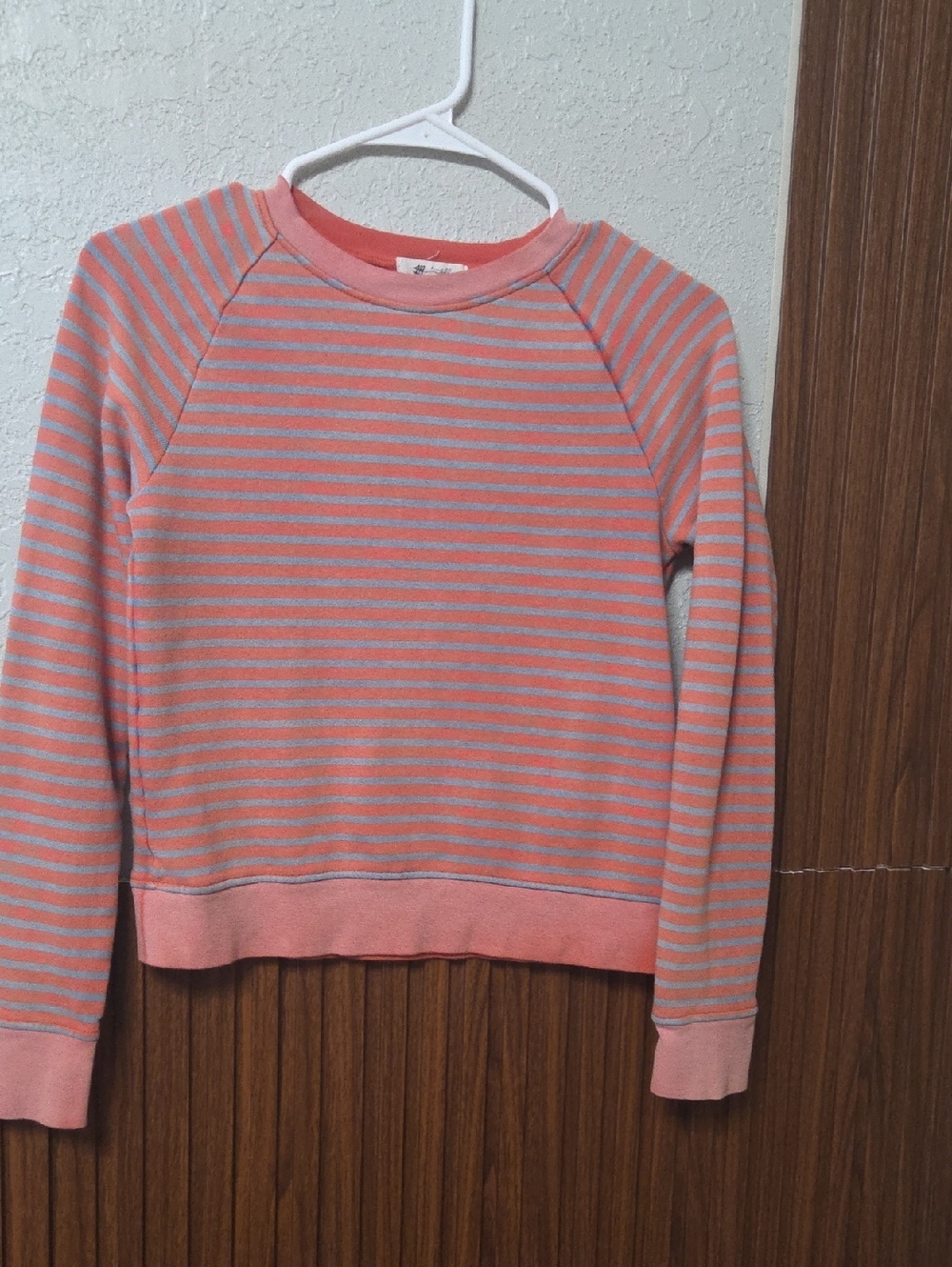 Madewell Coral Pink and Light Blue Striped Crewneck